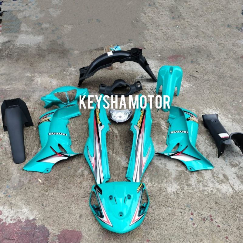 FULL BODY HALUS BODY KASAR SET STRIPING + LAMPU SUZUKI SMASH NEW 2006 HIJAU TOSCA