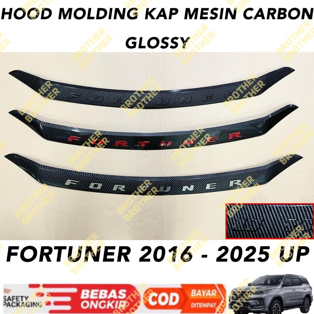 Hood Molding Fortuner 2016 2023 2024 2025 List Kap Mesin Carbon Emboss Merah Chrome GR TRD VRZ SRZ