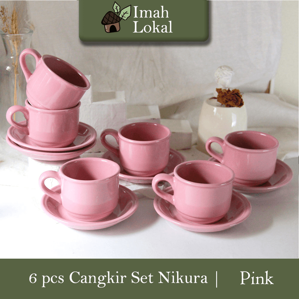 6 Set Cangkir Nikura + Pisin Tatakan | Gelas Minum Cafe Kopi Teh Warna