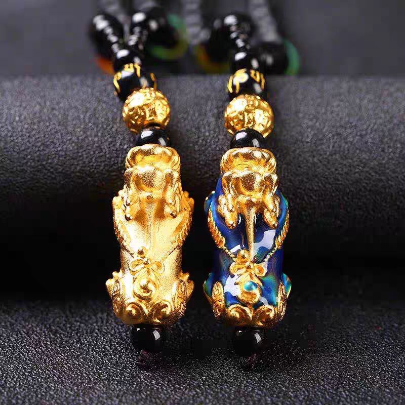 Liontin Kalung Batu Black Onyx Pixiu Naga Berubah Warna Aura