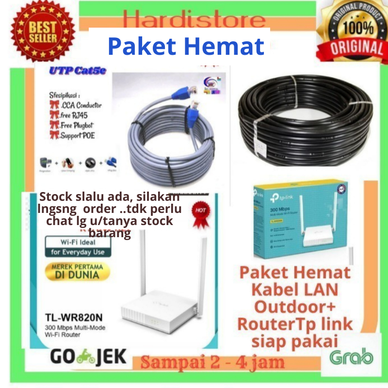Kabel LAN Wifi 60 Meter Bundling Router Wifi TpLink WR820N PaketHemat