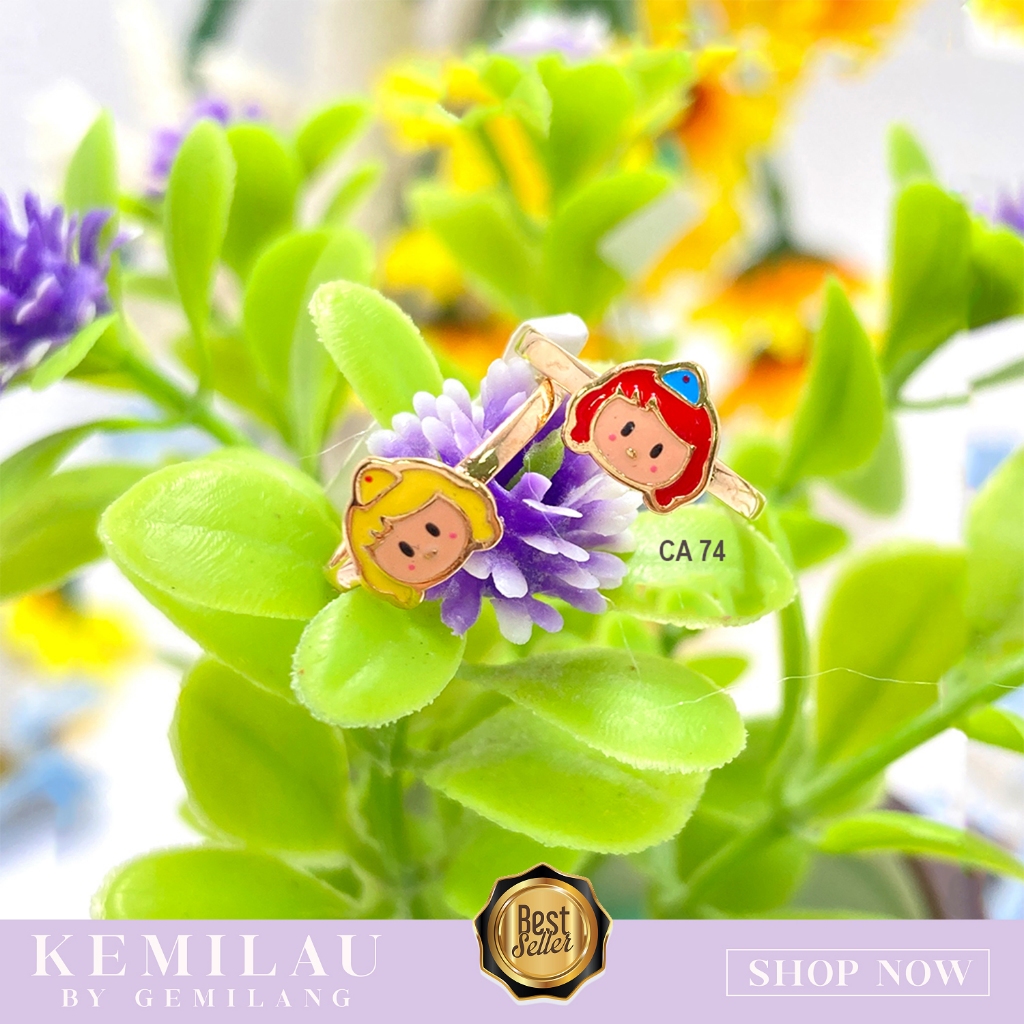 CINCIN ANAK EMAS ASLI KADAR 6K (300) DAN 8K (375) MODEL KARAKTER AURORA KASUAL KODE CAP 74 KEMILAU F