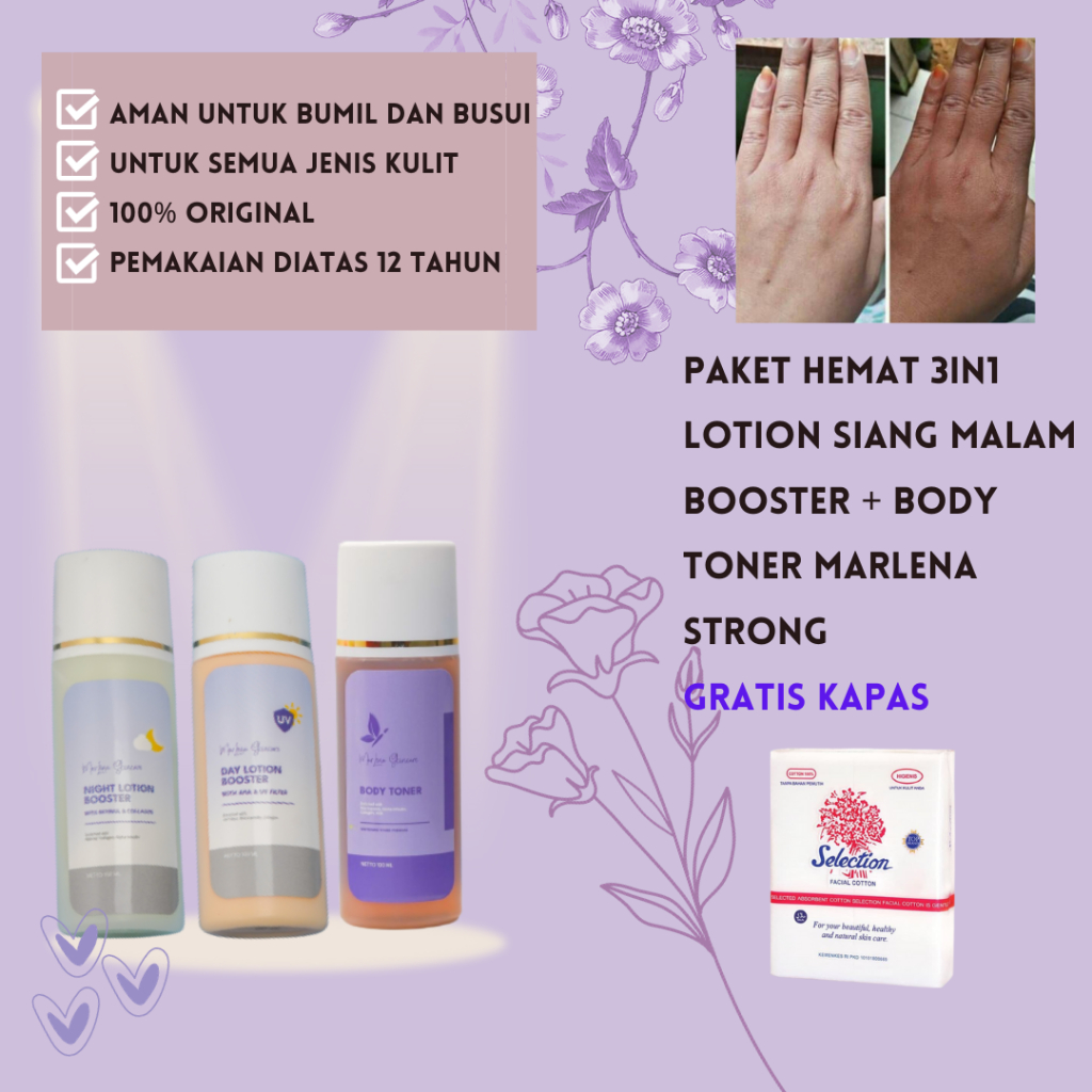 PAKET HB BOSTER KLOBE Siang Malam + Toner BPOM Badan MARLENA Ampuh Memutihkan FREE KAPAS