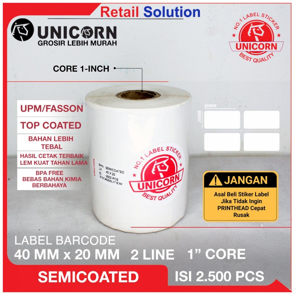 

Stiker Label Barcode Semicoat 40x20mm / 40x20 mm / 40 x 20 mm isi 2500