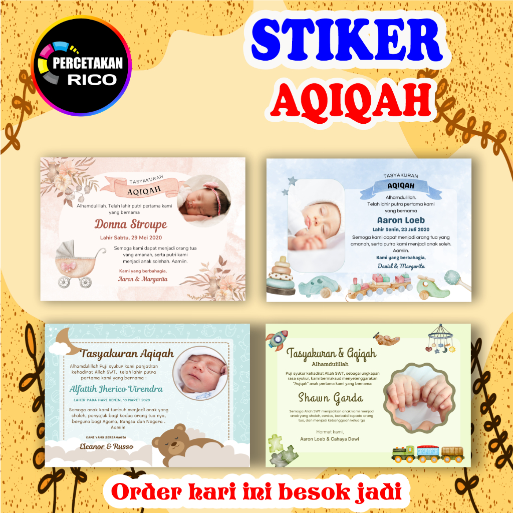 

Kartu/Stiker Tasyakuran Aqiqah Anak / Tedak Siten / ISI 20PCS/ ISI 10PCS / Kelahiran Bayi / Selapan