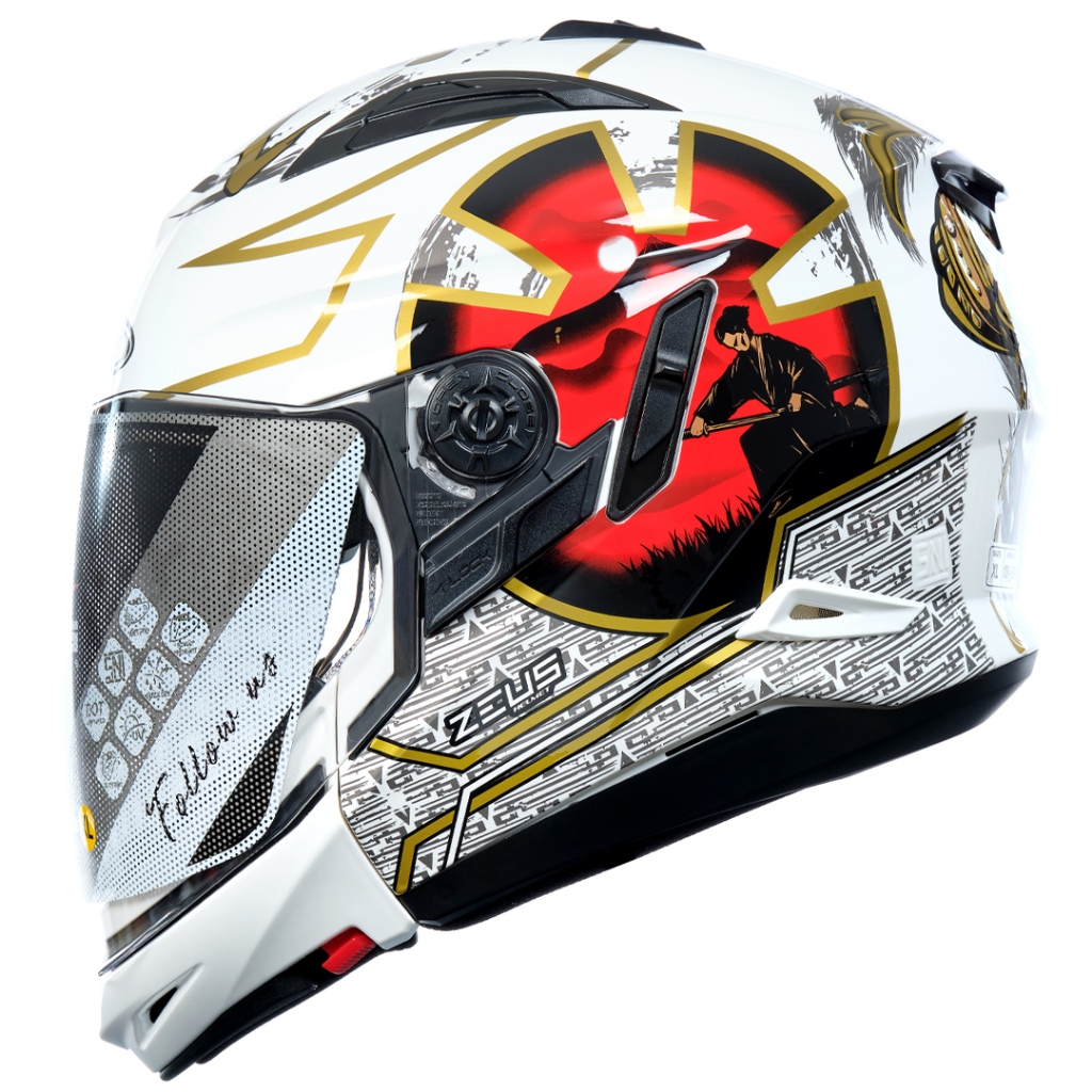 (CACAT) ZEUS ZS 613C WHI AJ20 RED GLOSSY MODULAR DOUBLE VISOR