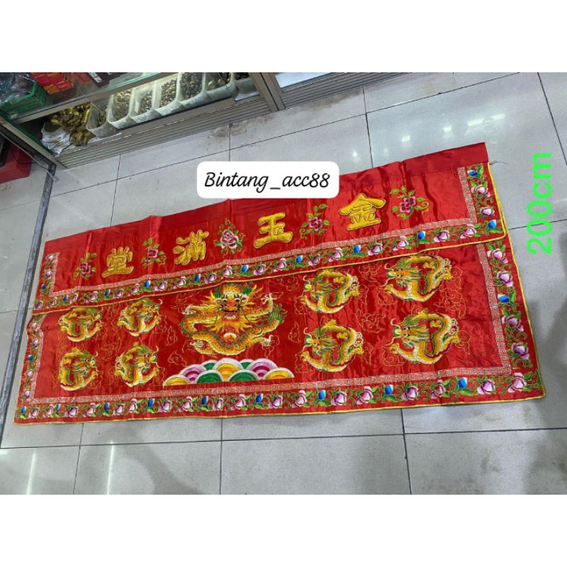 Towi/tok wi/tokwi- kain altar merah- 9 naga- bordir- 200cm-g