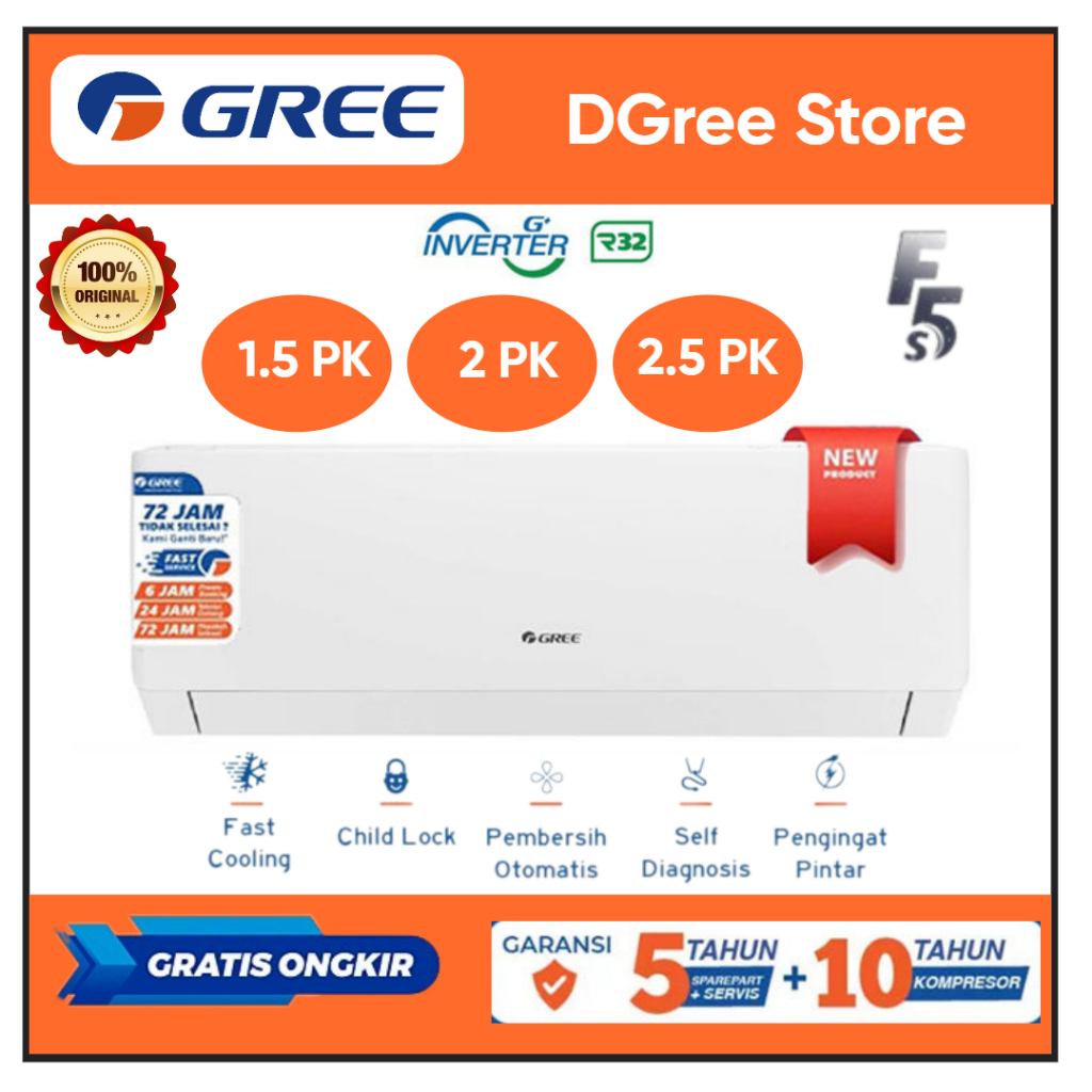 Ac Gree Inverter GWC-F5S AC Gree 1.5 PK / AC Gree 2 PK / AC Gree 2.5 PK GWC12F5S / GWC18F5S/ GWC24F5