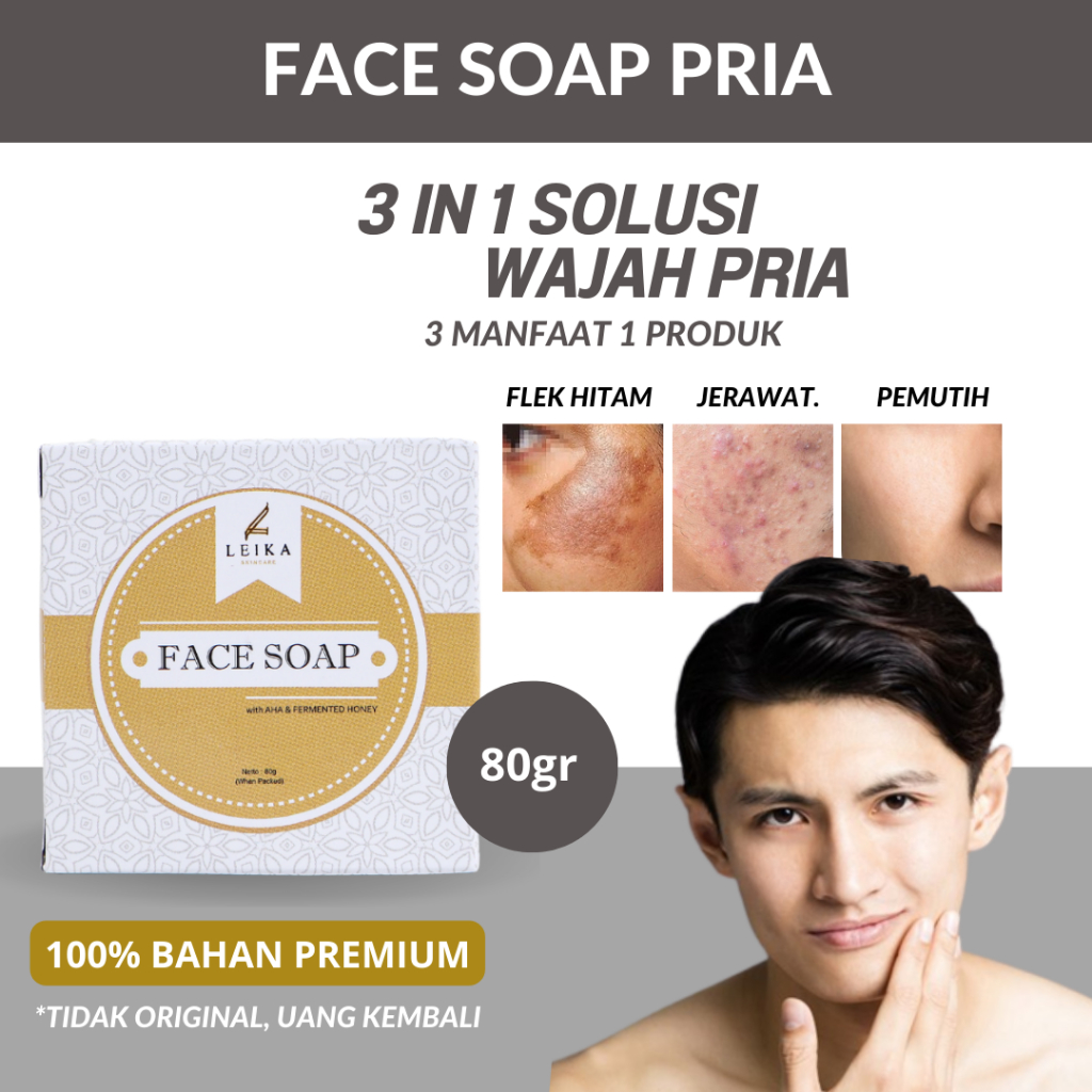 Leika Skincare Face Soap Pria - Sabun Flek Hitam Tebal Pria Obat Wajah Berjerawat Sabun Flek Hitam