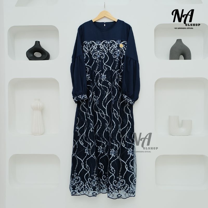 baju gamis brukat import premium terbaru SILVANA dress baju kondangan terbaru size L, XL, XXL