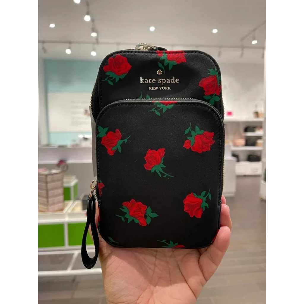 KATE SPADE KS CHELSEA ZIP PHONE BAG ROSE PRINT CROSSBODY