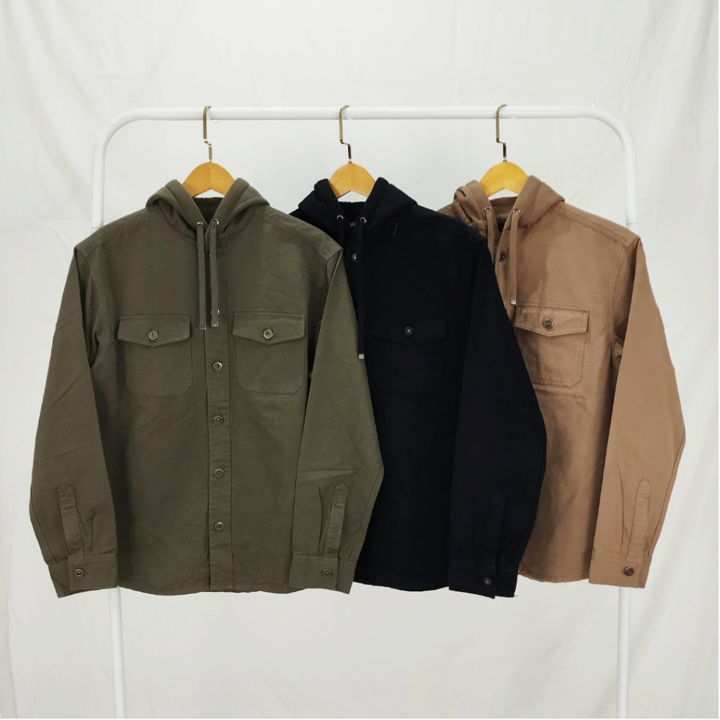 Jaket Pria DETAILS Katun Denim Kancing Topi Tebal