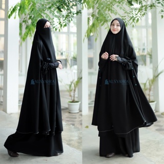 Set Khimar Syari Handsplit Raudhah Haramain Cadar Jetblack Alsyahra Exclusive