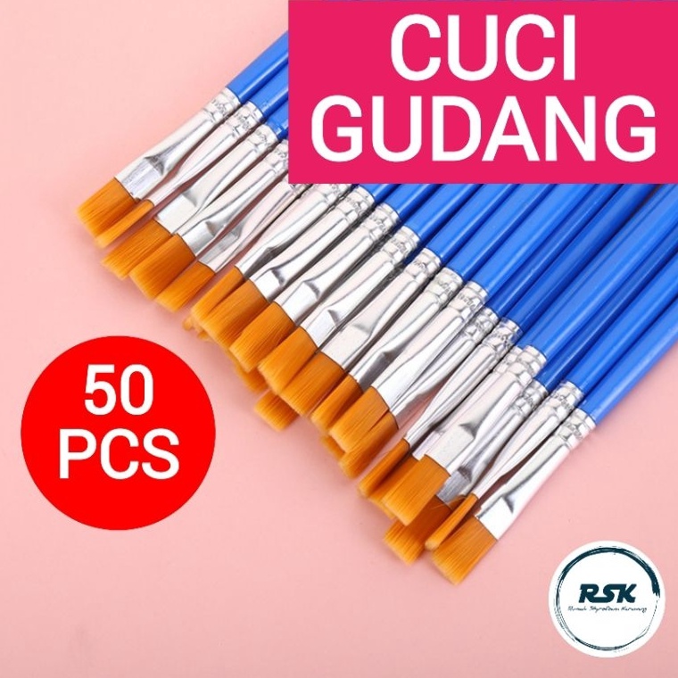 

✾Terlaris 50 Pcs Kuas Flat / Round Kuas Lukis Paint By Number Kuas Lukis Sterofoam Kuas Cat Air Koas Acrylic Kuas Nylon Import 064