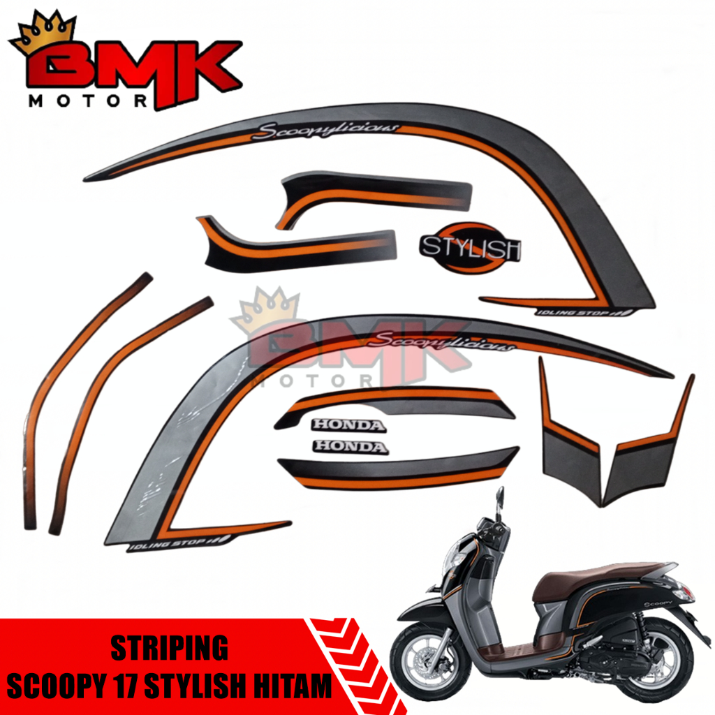 Striping Stiker Polet Honda Scoopy Esp New 2017 K93 Stylish Hitam Silver Coklat Cokelat