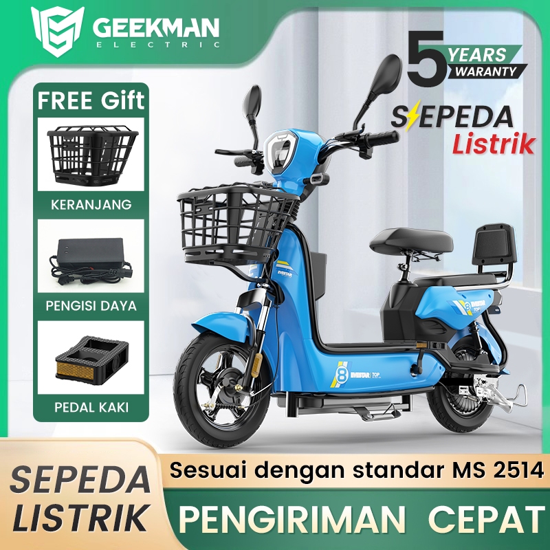 GEEKMAN Sepeda Listrik Dewasa Sepeda Motor Listrik 48v 12ah