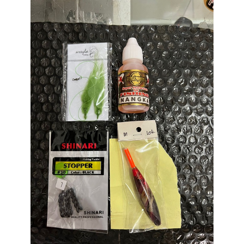 Paket Set Umpan Nila, Lumut Palsu + Essence Stela + Pelampung Setan (M)+ Stopper