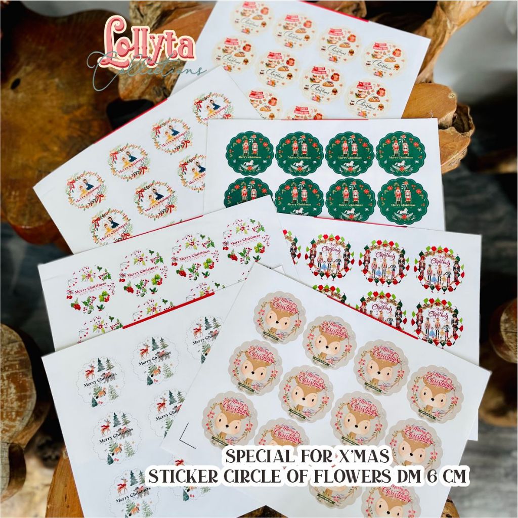 

Stiker / Sticker Circle of Flowers DM 6 cm 1lbr isi 12 pcs Tema Natal