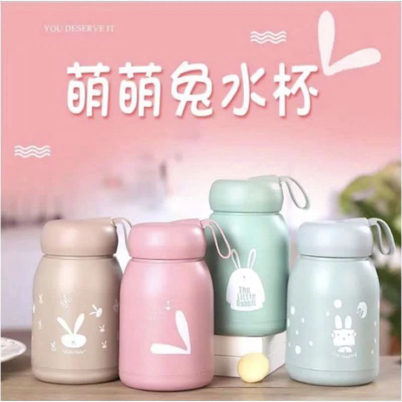BOTOL MINUM KACA MINI KELINCI 330ML TERMOS BOTOL MINUM KACA MINI KELINCI RABBIT CUTE IMUT 330ML Boto