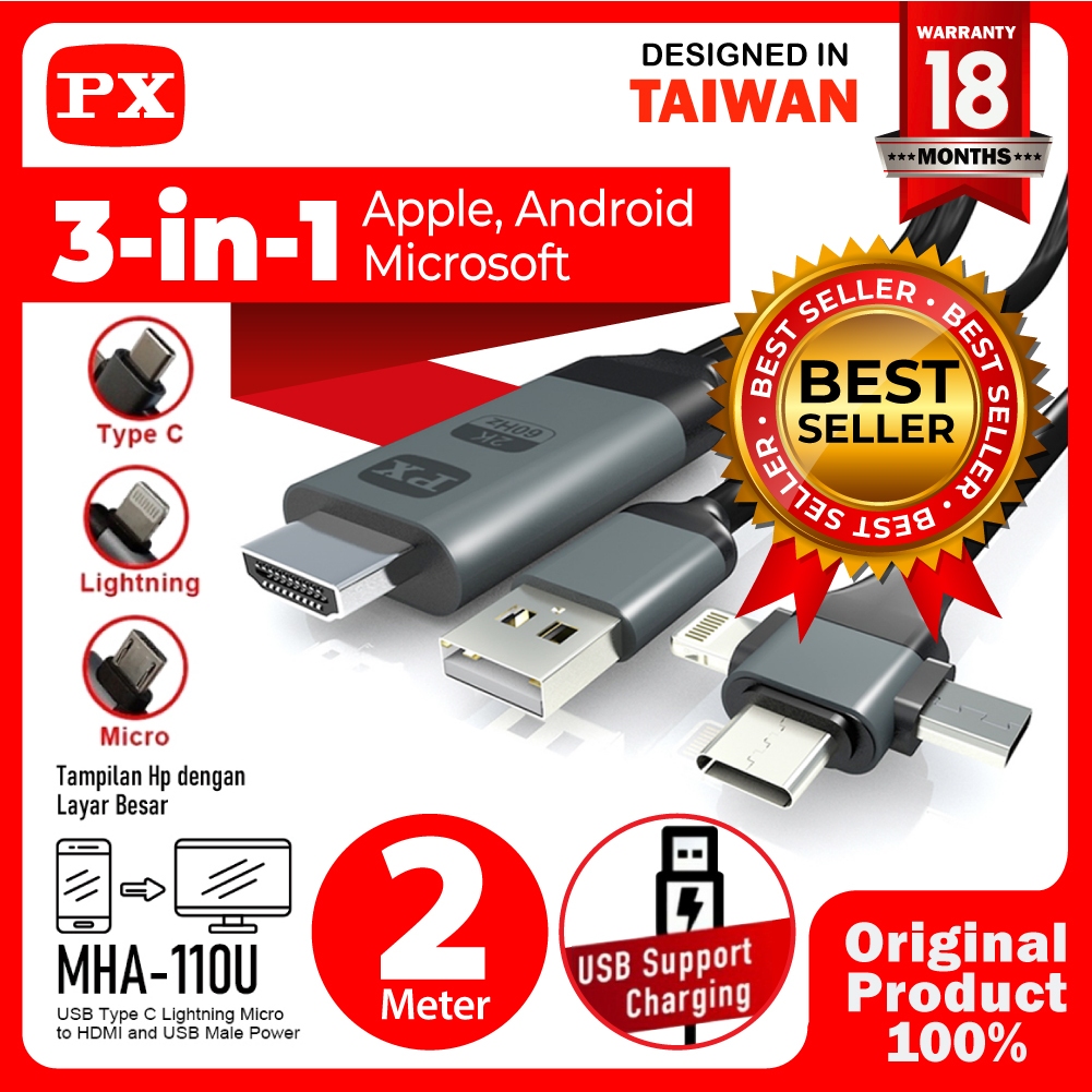 Kabel MHL HDMI to Micro Lightning Type C Converter TV Android IOS PX MHA-110U
