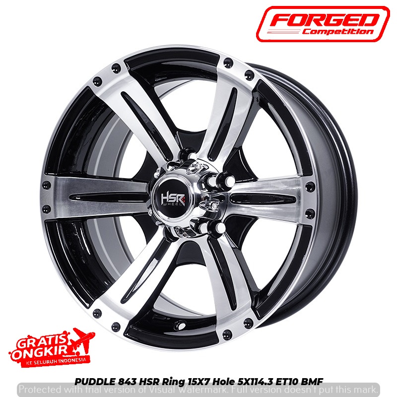 velg hsr terlaris rata bodi depan belakang hsr puddle 843 hsr r15x7 h5x114.3 warna hitam corak putih