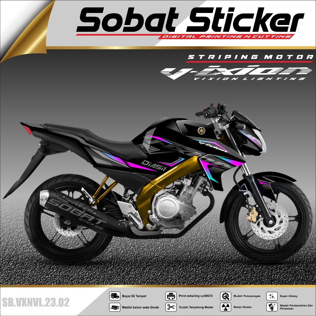 Stiker Striping Vixion New NVL / Sticker Striping Lis Variasi New Vixion Lighting Hologram UV Transp