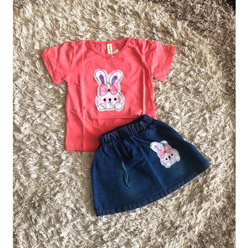Set Kaos dan Rok Jeans Pendek Bayi dan Anak Perempuan Usia 3-4 Tahun