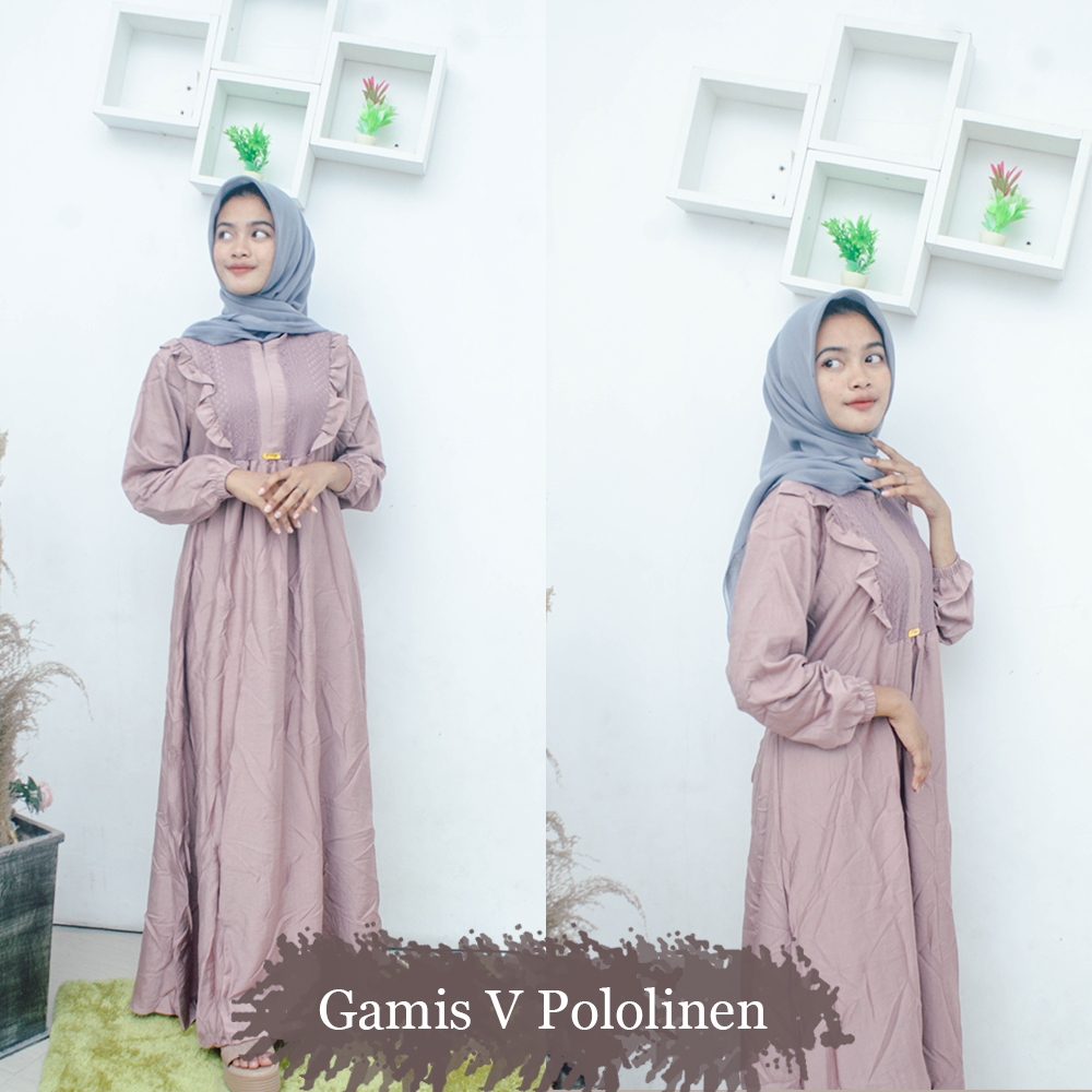 Gamis Dress Polo Linen Mix Brokat Premium / Gamis Polo Linen Premium Adbizar Fashion