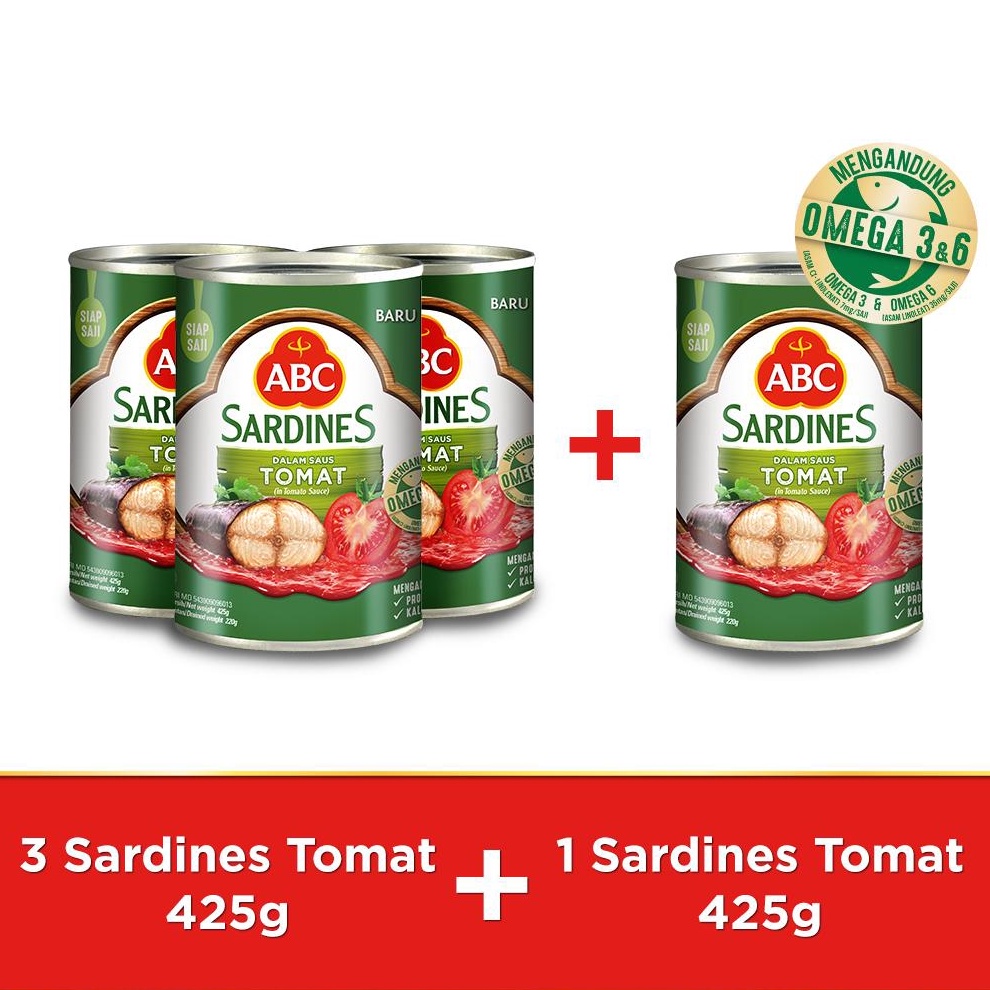 

Terbaik ABC Sarden Saus Tomat 425 g - Buy 3 pcs Get 1 pcs Free buruan