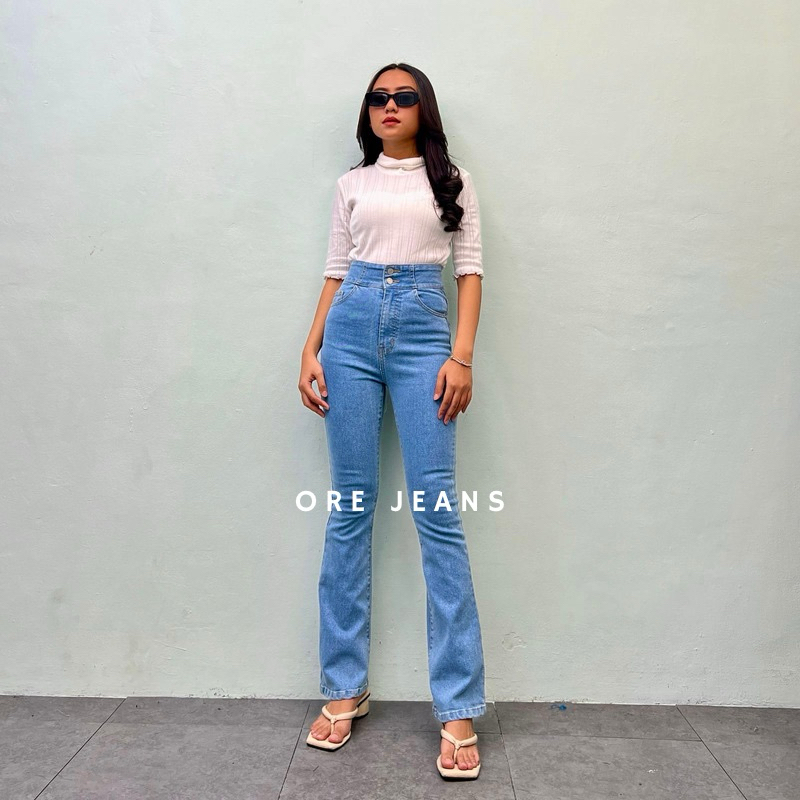 ORE - Pinkam Highwaist Cutbray Jeans Tali silang Belakang