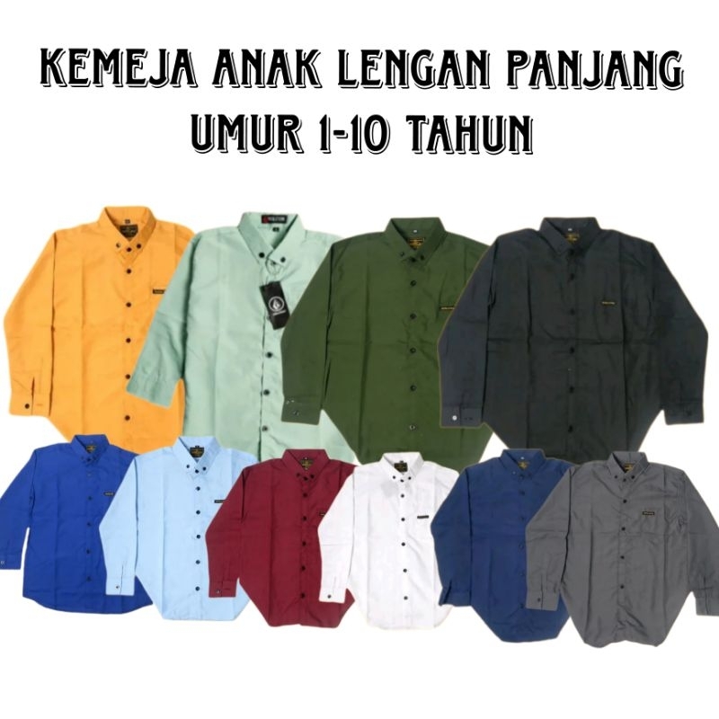 KEMEJA POLOS ANAK LAKI LAKI UMUR 1-10 TAHUN LENGAN PANJANG HEM POLOS ANAK LAKI LAKI