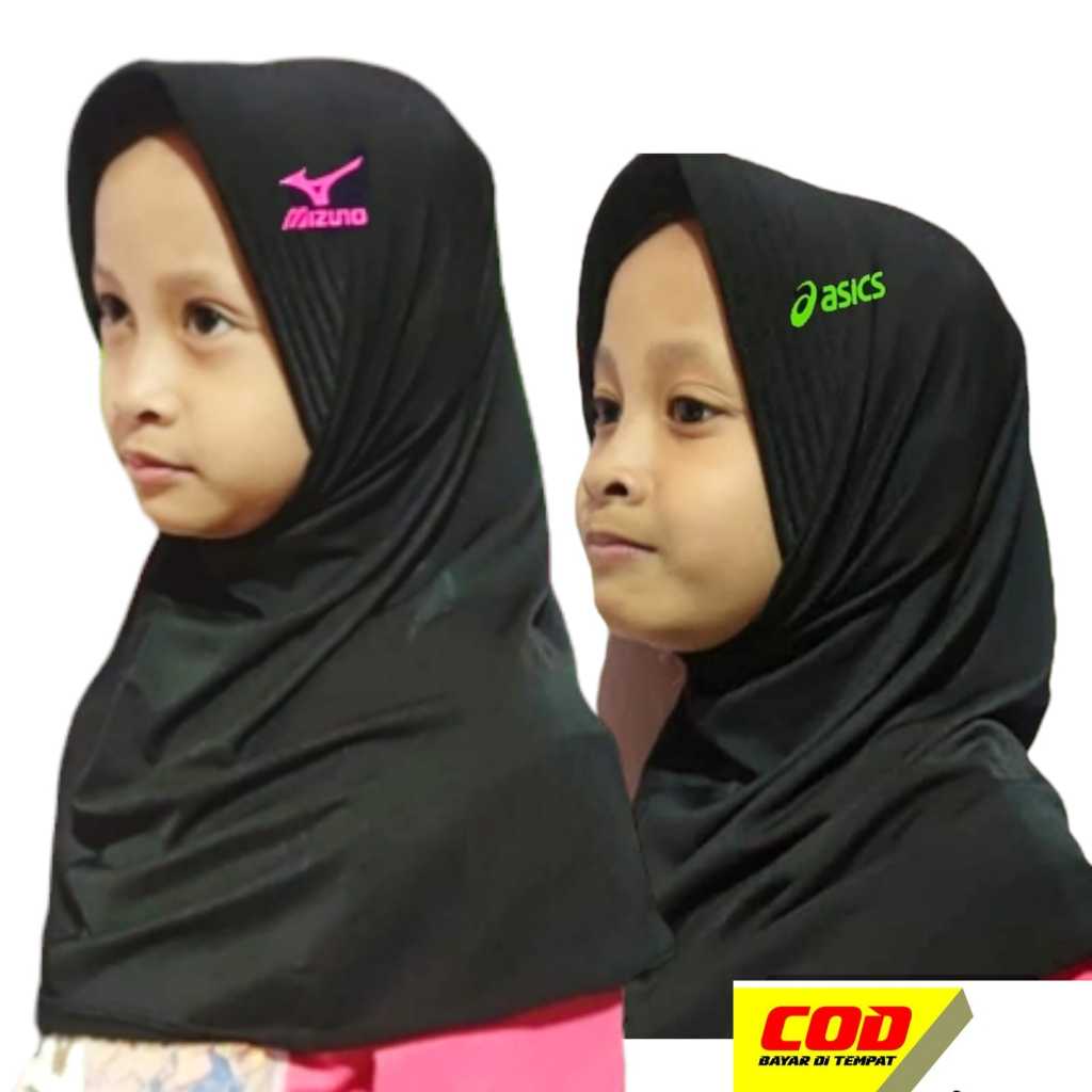 jilbab anak hitam warna logo hijab anak olahraga kerudung anak putri jilbaba sport anak