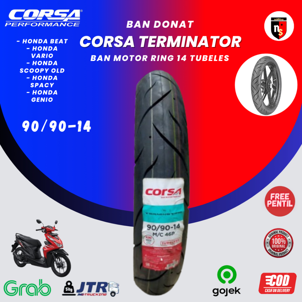 Ban Motor Corsa Terminator 90/90 Ring 14 Ban Donat Tubeless Free Pentil