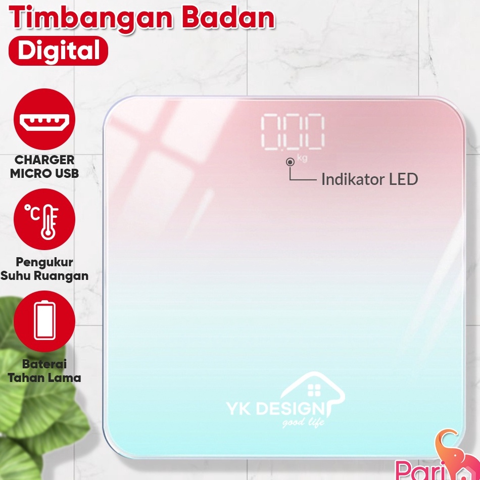 MURAH TIMBANGAN Timbangan Berat Badan Mini Digital BODY 180 KG Recharger USB YK DESIGN YK-169A