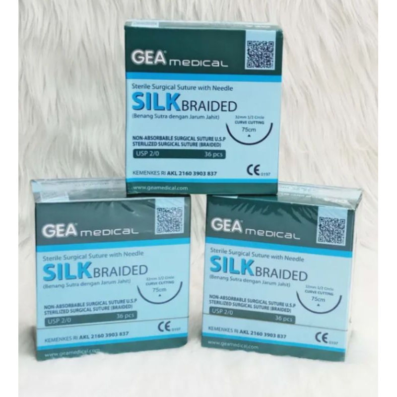 Catgut silk braided  with needle GEA _ benang jahit silk + jarum