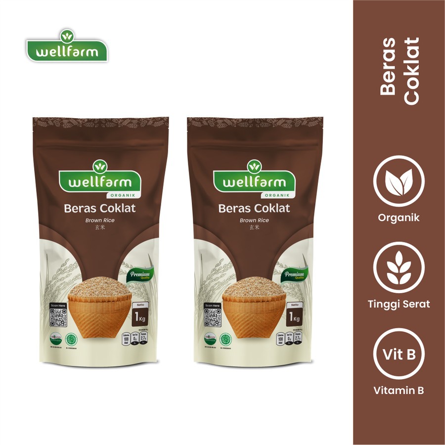 

Beras Coklat Organik Kualitas Ekspor 2Kg / Wellfarm Beras Coklat Wangi Organik Bundling 2Pcs