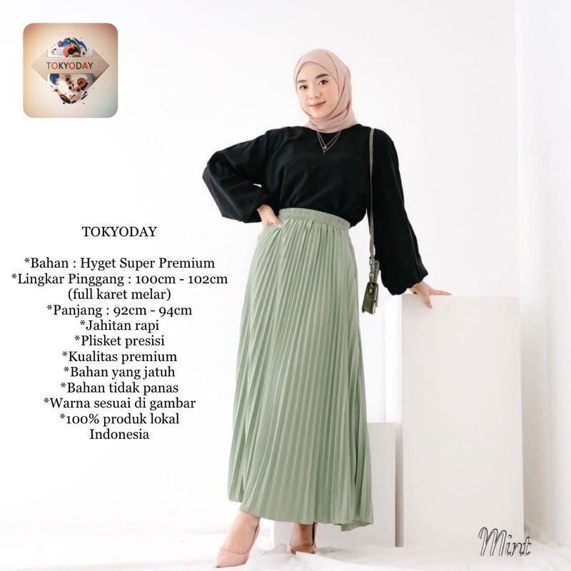 rok plisket premium termurah warna mint