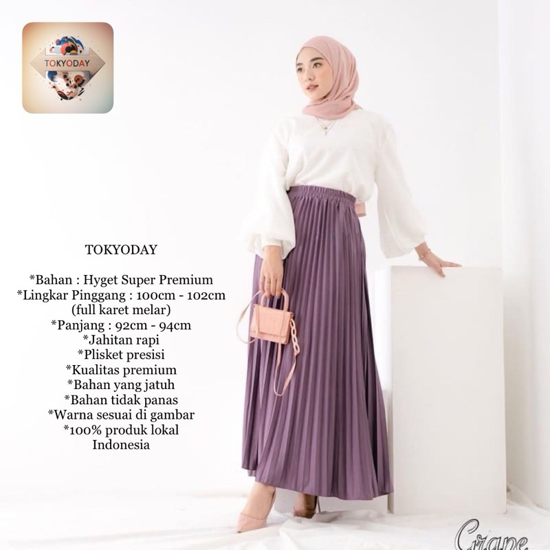 Rok Panjang Wanita / Rok Plisket Panjang / Rok Plisket Hyget / Rok Warna Ungu