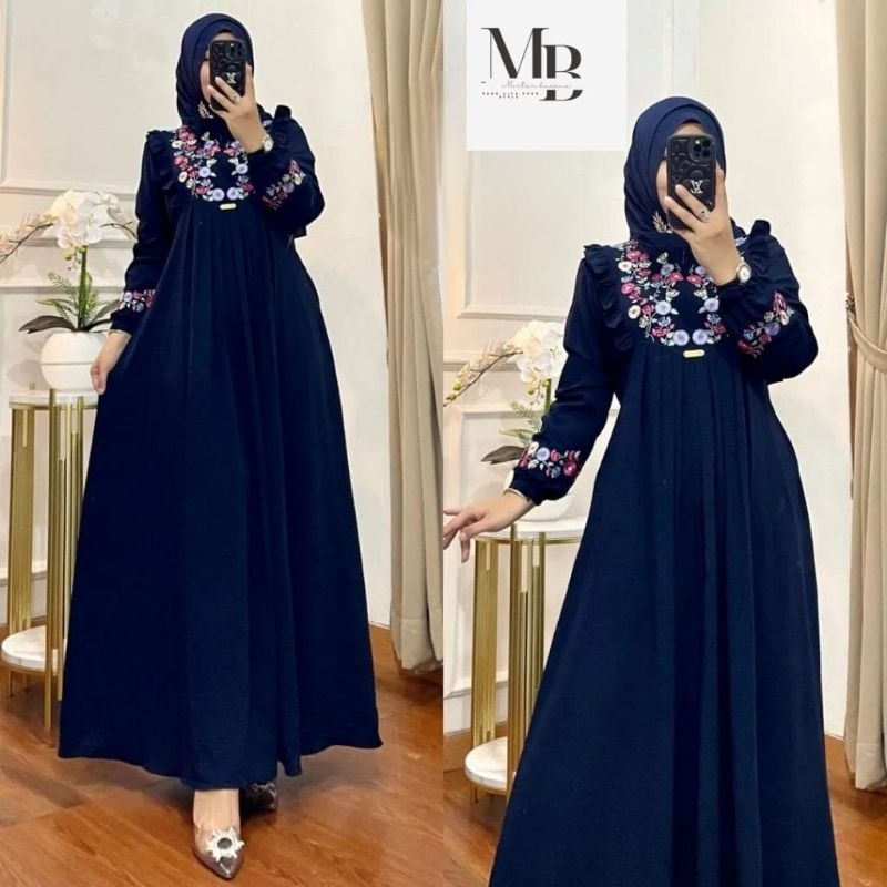 GAMIS BORDIR BUNGA TIMBUL BAHAN CRINKLE/GAMIS AZIZAH MEWAH TERBARU TERMURAH-2