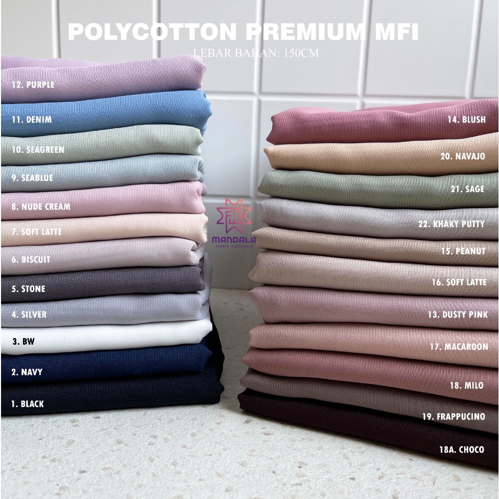 [☝N99&] Bahan Kain Polycotton Premium MFI Lebar 150cm / Polycotton Premium Syari/ Plain Square Jumbo