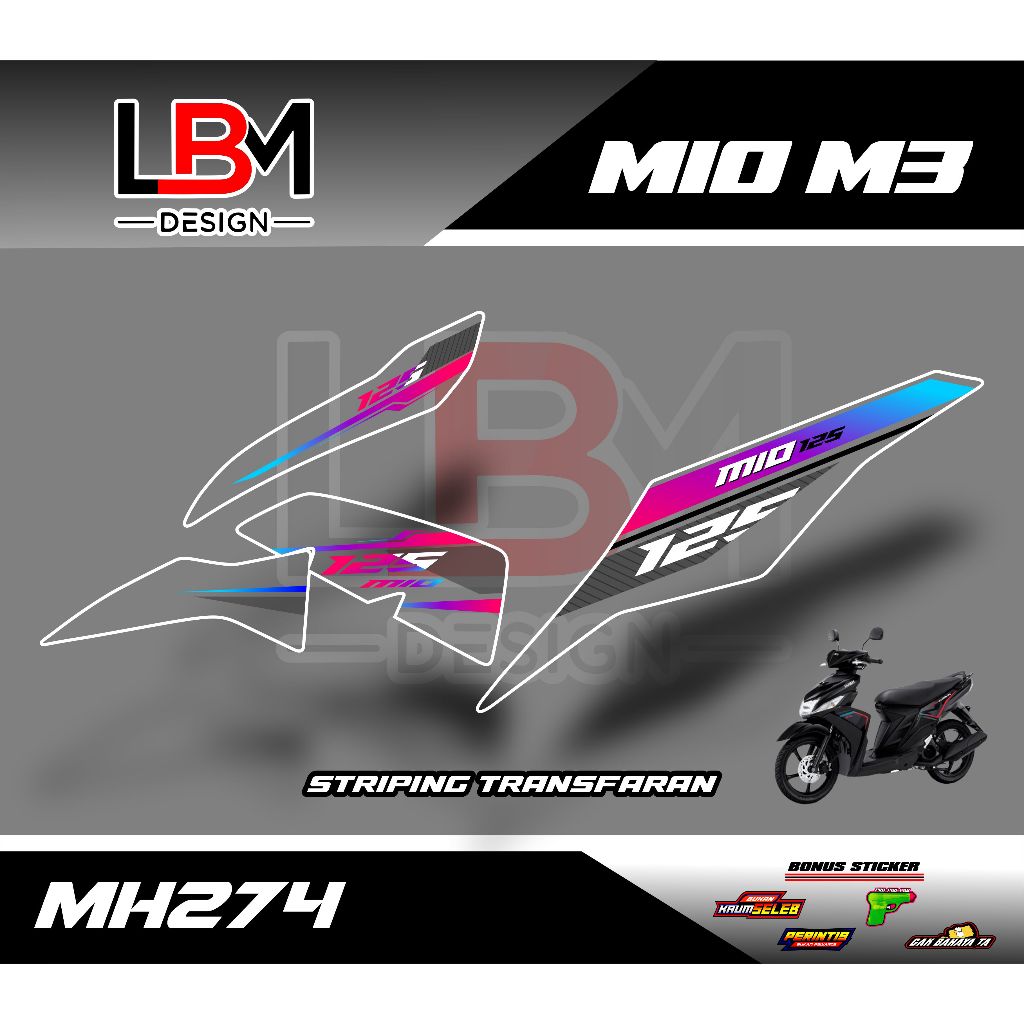 STICKER STRIPING TRANSPARAN MIO M3 125 MIO Z 125 CUSTOM RAINBOW
