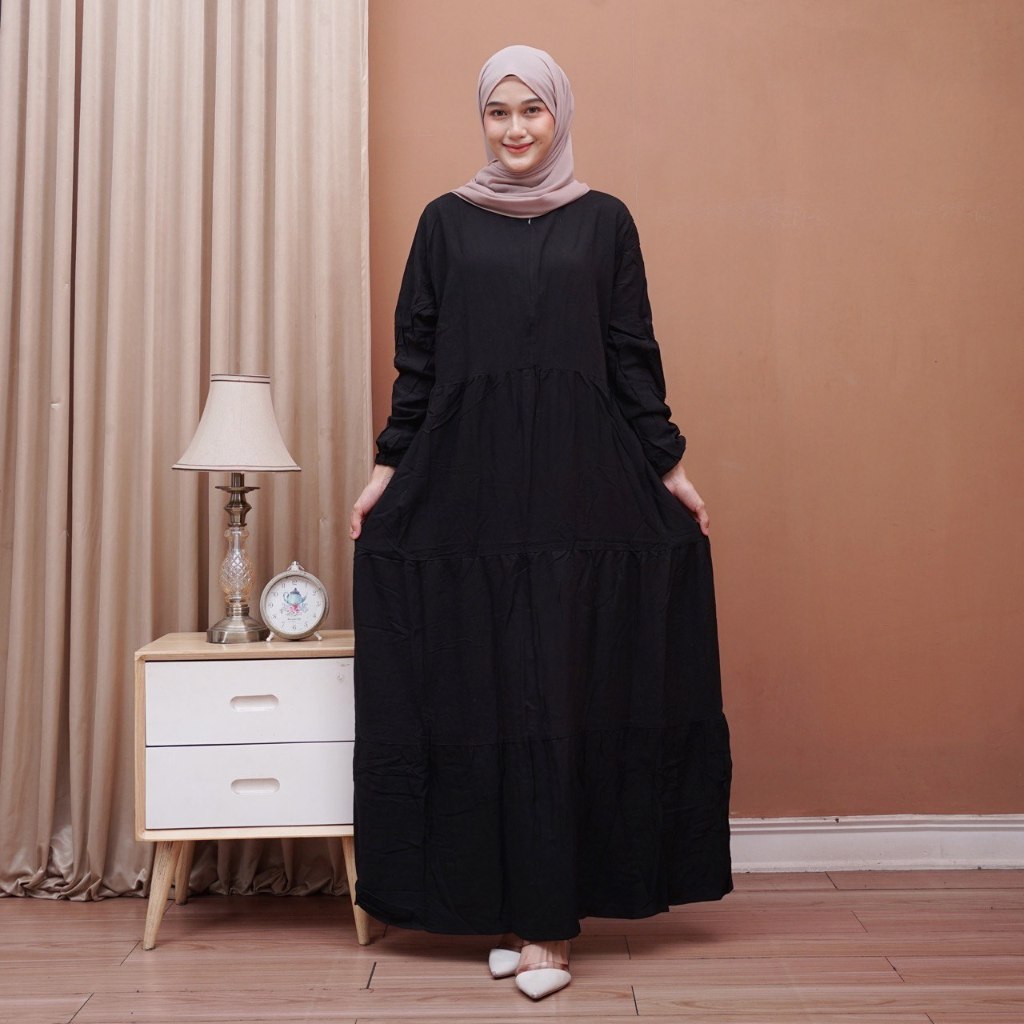 Gamis rayon twill polos terbaru busui bahan rayon super / gamis manohara busui friendly