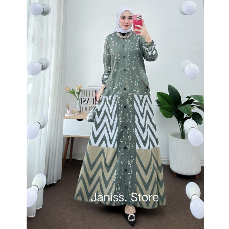 Gamis Twill Rayon Super Gamis Jumbo LD 130 Warna Sage