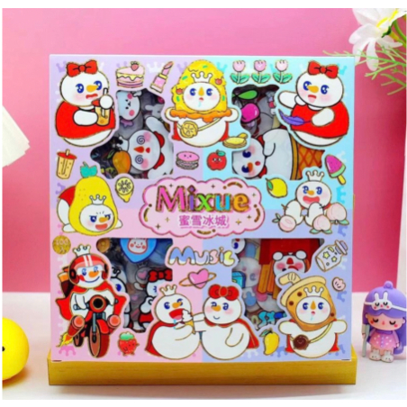 Sticker MIXUE Momo Barbie Kuromi Sanrio Box Mix Karakter Snow King Es Krim Waterproof Stiker PET Box isi 100 Lembar TAKASIMURA STORE