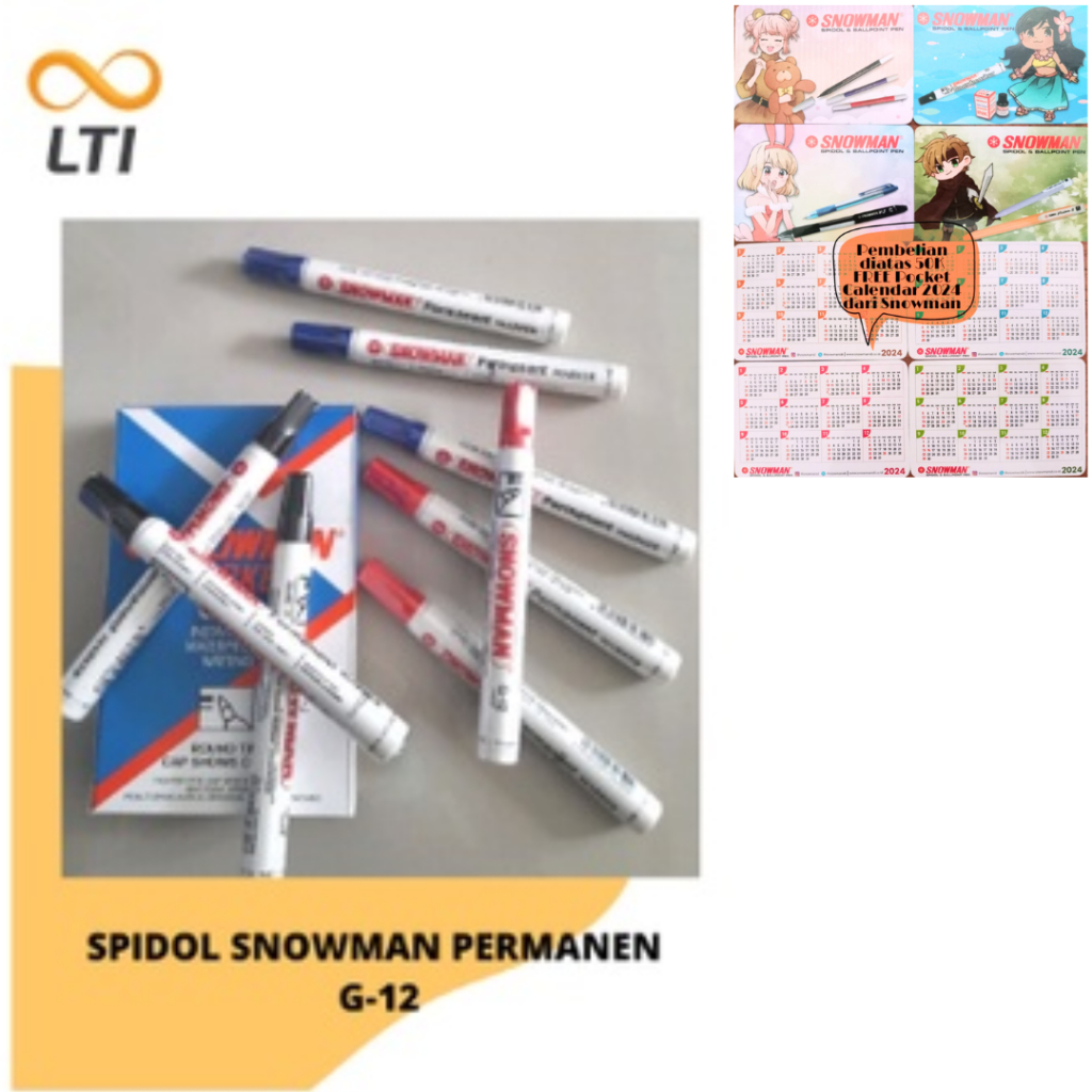 

Spidol Permanent Marker SNOWMAN G-12 Spidol Permanen / Lusin BISA CAMPUR WARNA - HEMAT