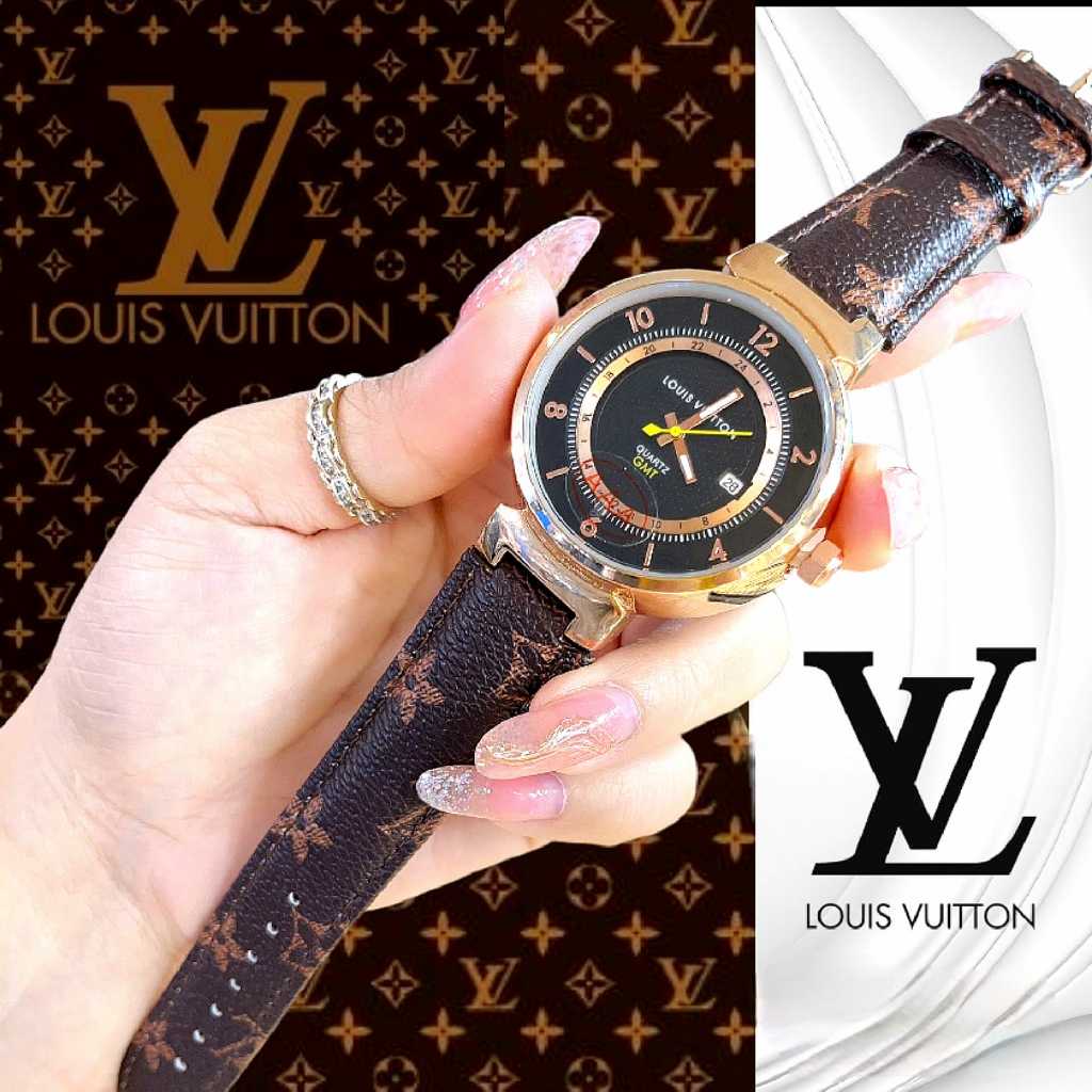 Jam Tangan Wanita LV L5V79V Kulit Chrono Tanggal Aktif Free Box Ori & Batrai ( BISA COD )