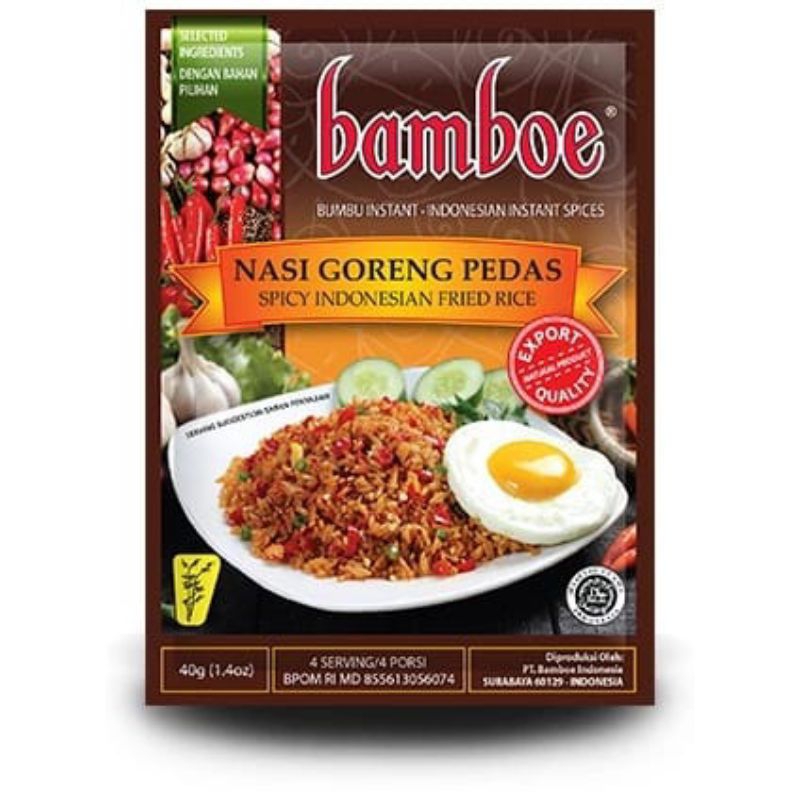 

Bamboe Nasi Goreng Pedas | Bumbu Bamboe Nasi Goreng Pedas 40g | Bumbu Nasi Goreng Pedas Instan Merk Bamboe