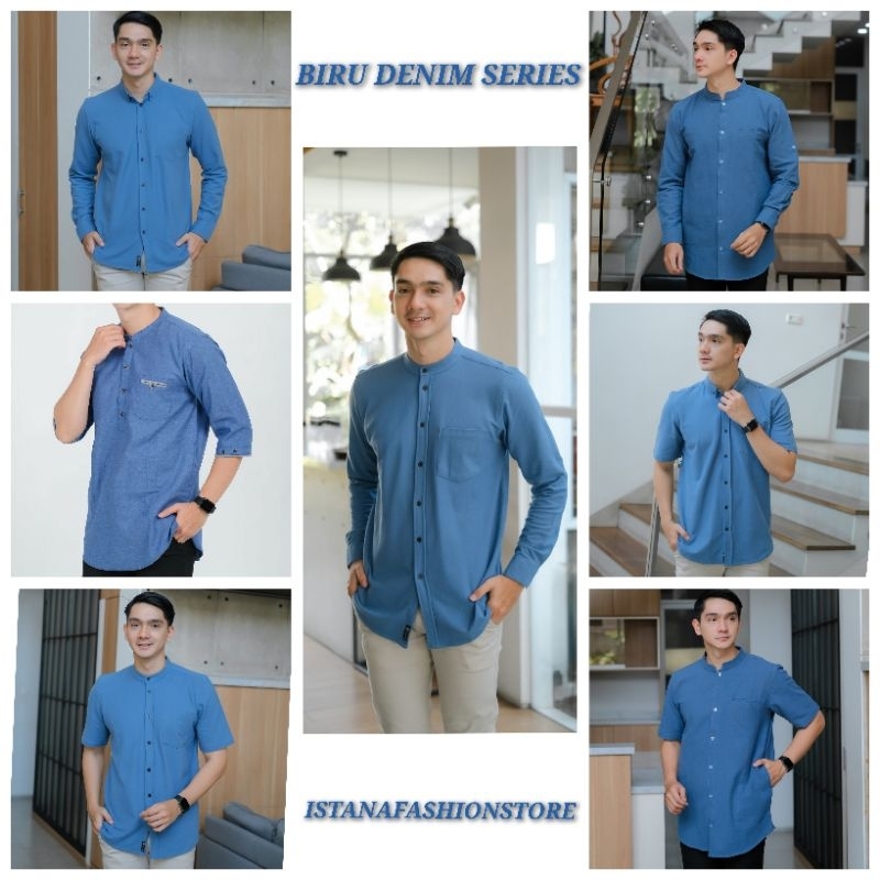 Kemko Pria warna Denim Series / Kurta Denim Pria warna Biru Denim / Koko Kurta