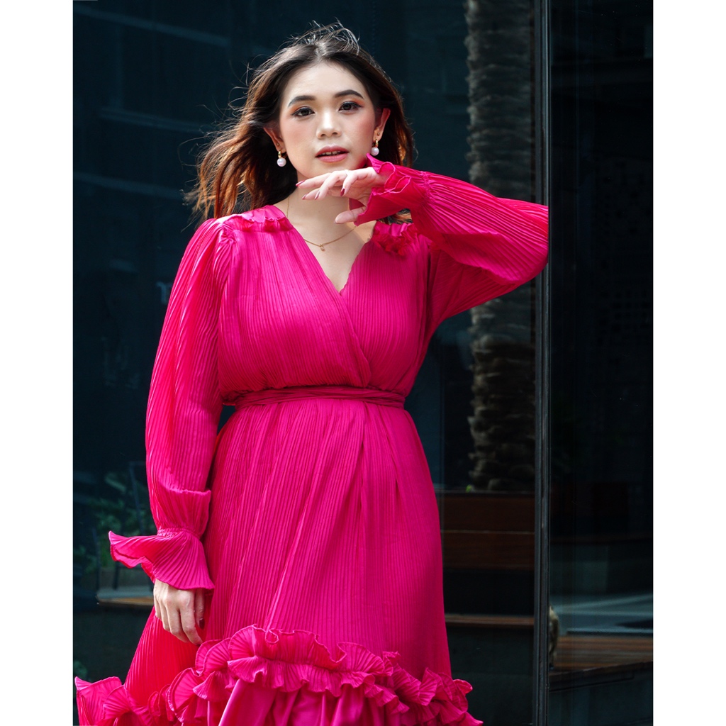 Loose Tiffany Fucia Pleats Fuffle Premium Dress