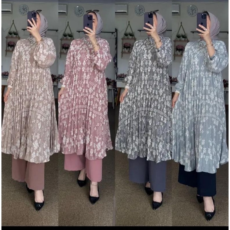 NEW SET LONG PLISKET LIORICI VIRAL SETELAN TUNIK WANITA TERLARIS ONESET MIDI KULOT KEKINIAN SET OOTD MUSLIMAH